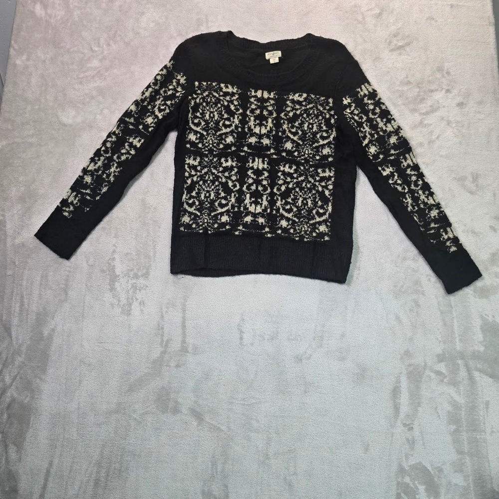 Jaclyn Smith Collection Black Gold Metallic Damask Knit Sweater Small SEAS 5814